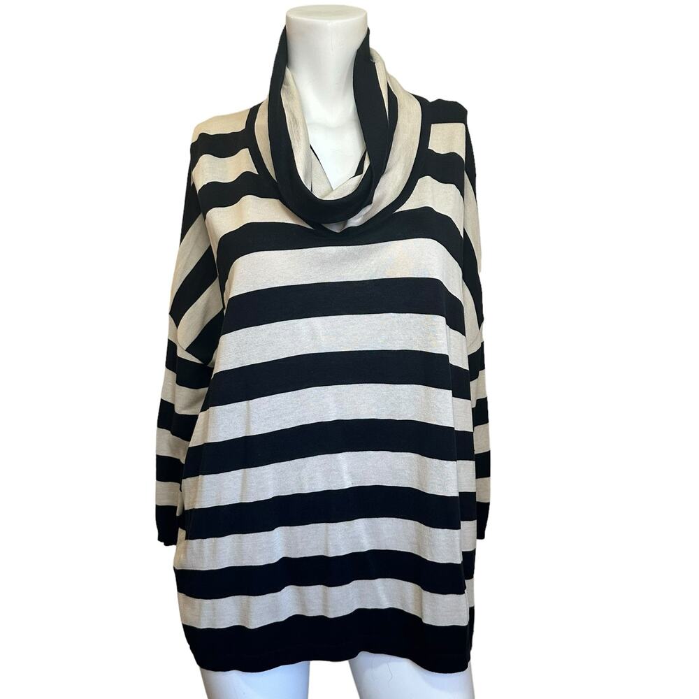 Uterque Black & Cream Striped Cowl Neck Top sz S